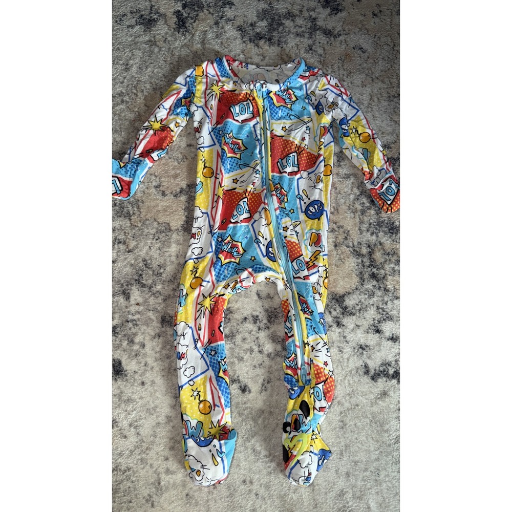 Bellabu Bear Bamboo Pop Art Comic Print Footed Sleeper Pajamas 3-6 Months